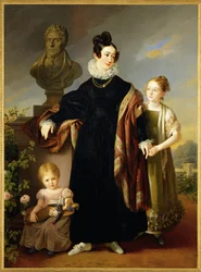 Freifrau Josefine Dietrich-Landsee, niedawno owdowiała, z dwiema córkami Josephine i Anną (obraz na płótnie)