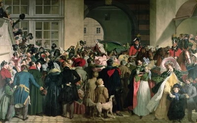Powrót Franciszka I Austriackiego (II Świętego Cesarstwa Rzymskiego) (1768-1835) do Presburga 27 listopada 1809, 1828-32 (enkaustyka)