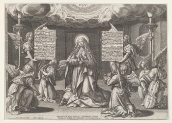 Magnificat: Dziewica otoczona przez anioły tworzące muzykę, 1585.