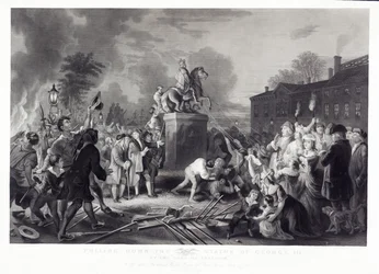 Zburzenie Statuy Jerzego III przez Synów Wolności, w Bowling Green, Nowy Jork, lipiec 1776, wyd. 1875