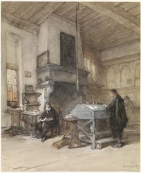 Archiwum w Veere z postaciami w strojach z XVII wieku