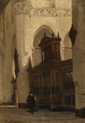 Postacie przy chórze w Nieuwe Kerk, Delft, ok. 1839-91 (olej na panelu)
