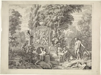 Krajobraz z fontanną oraz Dianą i jej nimfami Przedstawienia biblijne, mitologiczne i alegoryczne (tytuł serii)