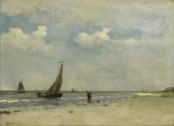 Scena na plaży, ok. 1870-1903 (olej na panelu)