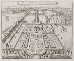 Fairford House, siedziba Samuela Barkera, z „Trzydziestu sześciu różnych poglądów na miejsca szlachty i dżentelmenów w hrabstwie Kent”, autorstwa Thomasa Badeslade