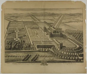 Wollaton Hall w hrabstwie Nottingham, tablica 68 z Britannia Illustrata
