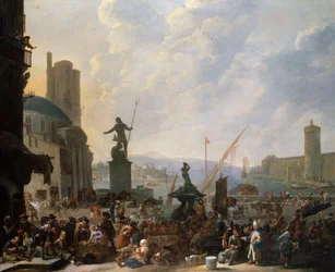 Capriccio portu śródziemnomorskiego z Fontanną Trytona Berniniego i Capriccio z Palais du Louvre, 1651