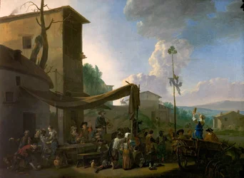 Scena wiejska z chłopską wesołością (olej na płótnie)