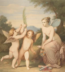 Eros i Anteros z Psyche patrzącą na nich, 1810-60.