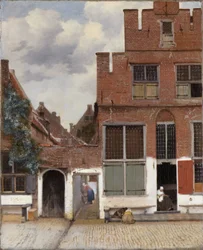 Widok na domy w Delft, znane jako "mała uliczka"[1].
Tytuł(y) alternatywny(e):  
Widok domów w Delft[2].

 The Little Street[2].