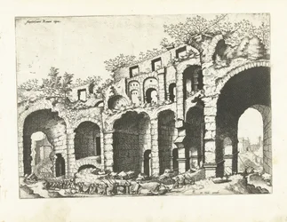 Widok amfiteatru prawdopodobnie Koloseum Ruiny rzymskie, 1561 (tytuł serii)