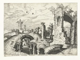 Widok ruin na Palatynie w Rzymie Ruiny rzymskie, 1561 (tytuł serii)