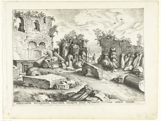 Ogród z fragmentami antycznych posągów Ruiny rzymskie, 1561 (tytuł serii)