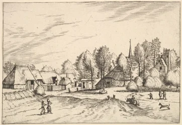 Wieś wiejska z wieżą kościelną z Multifariarum casularum cechy wiejskie..., 1559-61