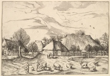 Gospodarstwa, bydło z pasterzami i dojarkami na pierwszym planie z Multifariarum casularu..., 1559-61.