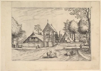 Gospodarstwo, krowy i pasterz na pierwszym planie z Praediorum villarum et rusticar..., ca. 1559-61.