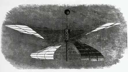 Helikopter Enrico Forlanini (1848-1930), rysunek tuszem, Włochy