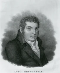 Portret Luigi Valentino Brugnatelli (1761-1818), włoskiego chemika i wynalazcy galwanotechniki, akwaforta Luigiego Radosa (1773-1840) według rysunku Roberto Focosi (1806-1862)