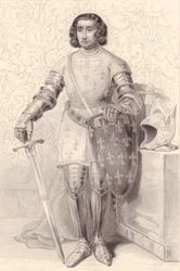 Portret Filipa Artois, hrabiego Eu (1358-1397), rycina, 20x13 cm, z Galerie Historique de Versailles, Histoire de France, Charles Gavard Publisher, Paryż, ok. 1840