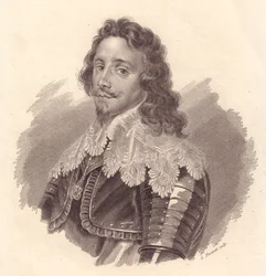 Portret Tomasza Franciszka Sabaudzkiego, księcia Carignano (1596-1656), miedzioryt G Fusinati z obrazu Van Dicka
