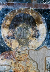 Święty, fresk Ioannisa Pagomenosa w kaplicy św. Mikołaja, Maza, Kreta, Grecja (zdjęcie)