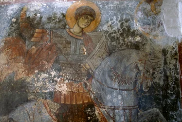 St George, fresk Ioannisa Pagomenosa w kościele Agios Georgios, Anidri, Kreta, Grecja