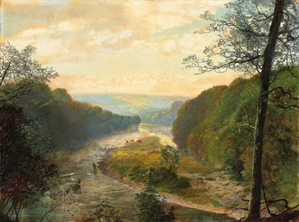 Dolina Wharfe, z wieżą Barden Tower Beyond, lata 70. XIX wieku