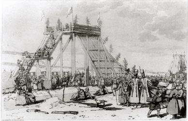 Ice Hills, z „Malowniczego przedstawienia obyczajów, obyczajów i rozrywki Rosjan” Johna Atkinsona i Jamesa Walkera, opublikowana w 1804 r.