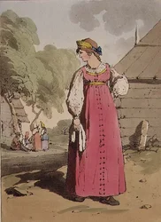 Chłopska, tablica 27 z tomu I „Maniery, obyczaje i zabawy Rosjan”, rytowana przez artystę, wyd. 1803 (akwatinta)