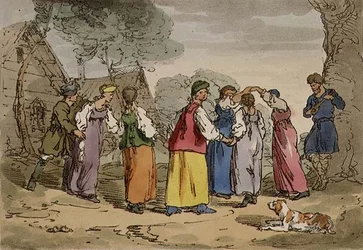 Rozrywki wiejskie, tablica 82 z tomu III „Maniery, obyczaje i zabawy Rosjan”, rytowana przez artystę, wyd. 1804 (akwatinta)