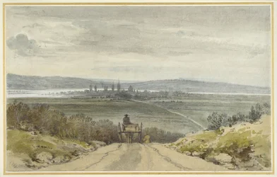 Widok Oksfordu ze wzgórza Shotover w czasie powodzi, kiedy woda wyszła, 10 stycznia 1791 (wc nad ołówkiem na papierze)