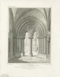 Wnętrze katedry w Lichfield - wejście do kapitularza: grawerowanie, bd [ok. 1819] (druk)