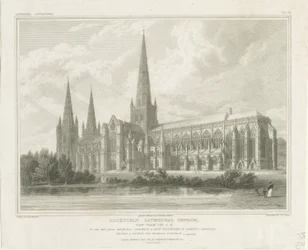 Katedra w Lichfield - widok na południowy wschód: grawerowanie, nd [?1819] (druk)