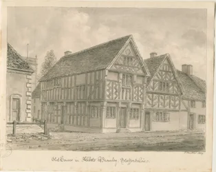 Abbots Bromley Old Houses: rysunek w sepii, 1839