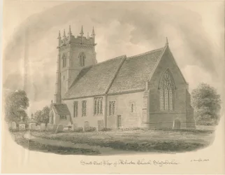Kościół Adbaston: rysunek w sepii, 1843
