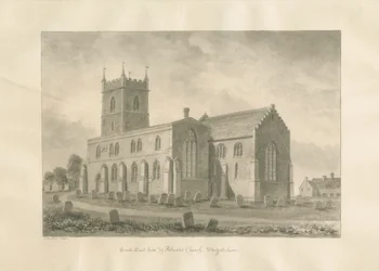 Kościół Alrewas: rysunek w sepii, 1848