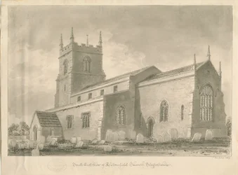 Kościół Alstonfield: rysunek w sepii, 1839