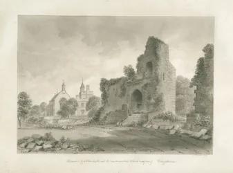Zamek Alton i „Nowa szkoła konwentualna”: rysunek w sepii, 1847