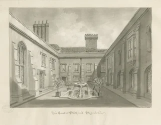 Blithfield Hall - Dziedziniec: rysunek w sepii