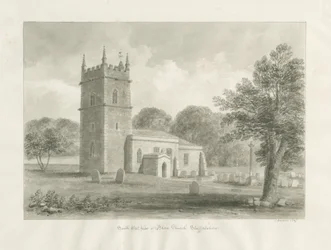 Blore Church: rysunek w sepii, 1847