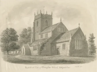 Kościół Broughton: rysunek w sepii, 1843