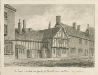 Burton-upon-Trent - Stare domy przy High Street: rysunek w sepii