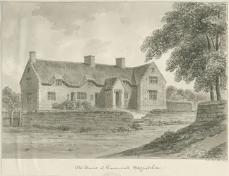 Caverswall Village - Stare domy: rysunek w sepii, 1840