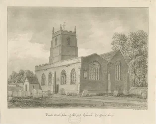 Kościół Elford: rysunek w sepii, 1838