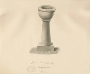 Czcionka w kościele Acton Trussell: rysunek w sepii, 1841