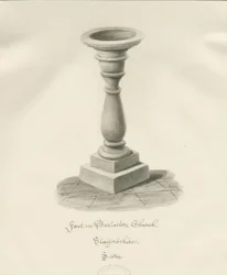 Czcionka w kościele Barlaston: rysunek w odcieniu sepii, 1844