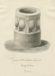 Czcionka w Cheddleton Church: rysunek w sepii, 1844