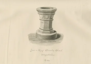 Czcionka w Kings Bromley Church: rysunek w sepii, 1839