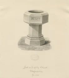 Czcionka w Lapley Church: rysunek w kolorze sepii