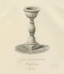 Czcionka w Leek Church: rysunek w sepii, 1844